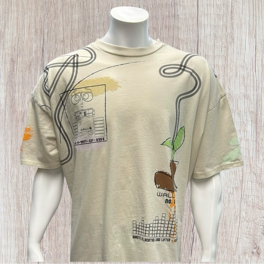 Disney Wall-E Eva Boot Tan Multi-Color Double Sided Graphic T-Shirt Tee Size XL